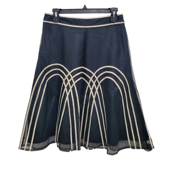 Ann Taylor LOFT Petites Black Cream Art Deco Tulle Layer Career Skirt Size 2P - Picture 1 of 4